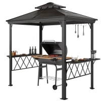 Outsunny Outside Porch BBQ Cooking Pergola Canopy with 6 Hooks for Utensils and Double Venting Roof, Coffee(m-1)