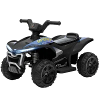 Qaba Kids ATV Quad, 6V Ride On Toy with Rechargeable Battery, Light, Music, Forward & Reverse for Toddlers, Black(m-1)