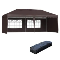 Outsunny 10' x 20' Pop Up Canopy Tent with 4 Sidewalls, Outdoor Portable Instant Canopy Shelter for Parties, Outdoor Instant Gazebo with Carry Bag for Garden, Patio, Coffee(m-1)