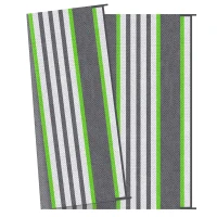 Outsunny Reversible Outdoor Rug, 9' x 12' Waterproof Plastic Straw Floor Mat, Portable RV Camping Carpet, Large Floor Mat for Backyard, Deck, Picnic, Beach, Green & Gray Stripes(m-9)