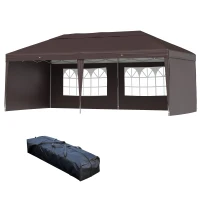 Outsunny 10' x 20' Pop Up Canopy Tent with 4 Sidewalls, Outdoor Portable Instant Canopy Shelter for Parties, Outdoor Instant Gazebo with Carry Bag for Garden, Patio, Coffee(m-12)