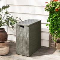 Outsunny 17-Gallon Small Deck Box, Wicker Outdoor Storage Box with Acacia Wood Top for Patio Cushions and Garden Tools, Gray(m-8)