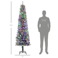 HOMCOM 7.5 ft Pencil Christmas Tree, Pre-Lit Flocked Xmas Tree with Dual Color LED Lights, 519 Tips and Metal Stand, Green(m-3)