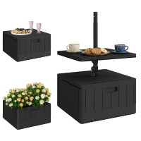 Outsunny Patio Umbrella Base with Table Tray, Heavy Duty Weighted Umbrella Stand，Wheels Handles, 176lbs，Stand Filling, Black(m-1)