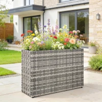Outsunny Tall Rectangular Planter with Removable Liner, Holes, PE Wicker Large Planter Box for Indoor Outdoor Plants, Gray(m-2)
