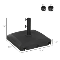 Outsunny Patio Umbrella Base with Wheels, 53lbs Water or 66lbs Sand Filled, Heavy Duty Outdoor Umbrella Stand Holder, Black(m-3)