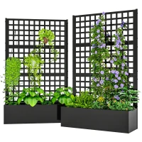 Outsunny Galvanized Raised Garden Bed Planter Box with Trellis for Climbing Plants, Vegetable, Vines, 43" x 16" x 70", Black(m-1)
