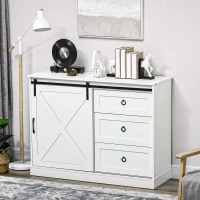 HOMCOM Farmhouse Kitchen Sideboard, Buffet Cabinet with Sliding Barn Door and 3 Storage Drawers for Living Room, White(m-10)