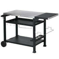 Outsunny 3-Shelf Outdoor Grill Cart Table with Foldable Side Table, Stainless Steel Pizza Oven Stand on Wheels, Black