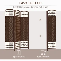 HOMCOM 3 Panel Folding Room Divider Portable Privacy Screen Wave Fiber Room Partition for Home Office Brown(m-4)