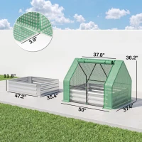 Outsunny 4 x 3ft Metal Planter Box with Mini Greenhouse, Galvanized Raised Garden Bed with Cover, Green and Gray(m-3)