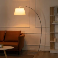 HOMCOM Arched Floor Lamp, Modern Standing Lamp with Foot Switch & Metal Base, Corner Reading Lamps Tall Pole Light for Office Bedroom Living Room, White(m-2)