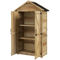 Outsunny Wooden Garden Shed Outdoor Storage Cabinet with Waterproof Asphalt Roof Lockable Doors Shelves for Backyard Natural(m-1)
