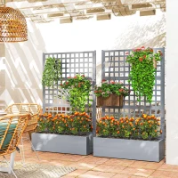 Outsunny Galvanized Raised Garden Bed Planter Box with Trellis for Climbing Plants, Vegetable, Vines, 43" x 16" x 70", Gray(m-10)