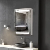 kleankin Wall-Mounted Plug-In Bathroom Organizer with 3 Storage Shelves, LED Lighted Medicine Cabinet with Mirror(m-2)