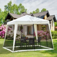 Outsunny 10'x10' Outdoor Party Tent Canopy with Mesh Sidewalls, Patio Gazebo Sun Shade Screen Shelter, Beige(m-2)