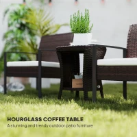 Outsunny 18" Wicker Outdoor Coffee Table, PE Rattan Patio Side Table with 2-Tier Storage, Composite Wood Top, Mixed Brown(m-4)