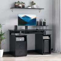 HOMCOM Multi-Function Computer Desk Home Office Workstation with Sliding Keyboard Tray, Elevated Shelf, Drawers and CPU Stand, Black(m-2)