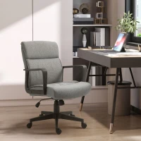 Vinsetto Mid Back Home Office Chair Height Adjustable Linen Fabric Desk Task Chair with Ergonomic Line Wide Seat, Thick Padding, and Armrest(m-2)