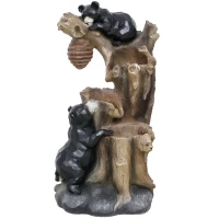 Outsunny 22.4" Outdoor Fountain, 3-Tier Resin Resin Bears and Honey Beehive Outdoor Waterfall Fountain with LED Lights, Pump(m-11)