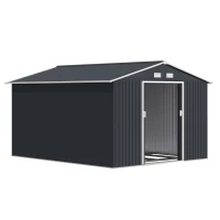 Outsunny 11' x 9' Outdoor Storage Shed, Garden Tool Metal Shed with Foundation Kit, Double Lockable Door, Dark Gray(m-1)