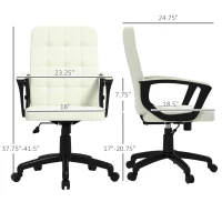 Vinsetto Mid Back Office Chair, Computer Chair for Desk, with Adjustable Height, Swivel Wheels, Arms, Cream White(m-3)