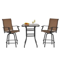 Outsunny 3 Piece Outdoor Patio Bar-Height Bar Set with Comfort Sling Fabric, Steel Frame, & Weather-Fighting, Brown(m-1)