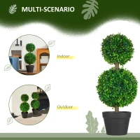 HOMCOM 2 Pcs 23.6" Artificial Boxwood Ball Topiary Tree Set of 2 Fake Plants in Pot with Double Ball-Shaped Leaves Green(m-5)