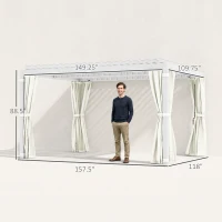 Outsunny 10' x 13' Outdoor Retractable Pergola w/ Sun Shade Aluminum Louvered Top, Pergola w/ Canopy, Curtains, Netting, Cream(m-3)