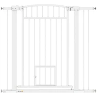 PawHut 30"-41" Extra Wide Walk Through Dog Gate w/ Cat Door, 3-Inch & 5.5-Inch Extension Kits, 37" High(m-11)