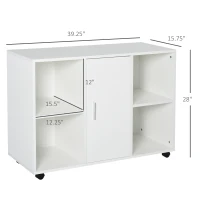 Vinsetto Mobile File Cabinet and Printer Stand for Home Office, Mobile Printer Table with 4 Open Storage Shelves, Door Cabinet, Wheels, White(m-3)