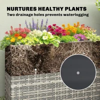 Outsunny Tall Rectangular Planter with Removable Liner, Holes, PE Wicker Large Planter Box for Indoor Outdoor Plants, Gray(m-7)