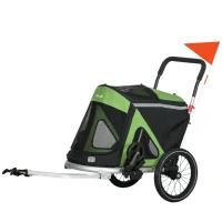 Aosom 2 in 1 Bike Trailer with Aluminum Frame, Quick Release Wheels, Safety Leash, Anti-Slip Mat for Medium Dogs, Green(m-1)