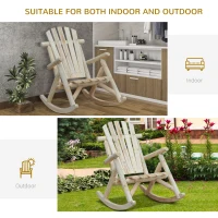Outsunny 2 Piece Wooden Adirondack Porch Rocking Chair Set, Rustic Slatted Log Rockers for Indoor Outdoor Patio & Lawn, Unpainted, Natural(m-7)