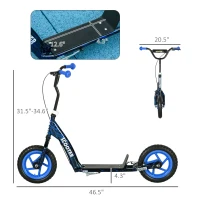 Qaba Kids Scooter with Adjustable Handlebar, Kids Kick Scooter with Non-slip Footplate, Rear Brake, 12" EVA Wheels, Blue(m-3)