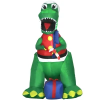 HOMCOM 6ft Christmas Inflatables Outdoor Decorationss Decorations Dinosaur with Christmas Hat, Blow-Up LED Yard Christmas Decor for Lawn Garden Party(m-11)