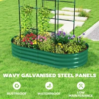 Outsunny Galvanised Raised Garden Bed with Arched Trellis, 5 x 3 x 6ft Metal Outdoor Planter Box with Open Bottom, Green(m-6)