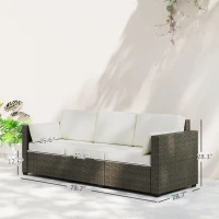 Outsunny Patio Couch PE Wicker Deep Seating Outdoor Sofa with Removable Cushions, 3 Seater Rattan Sofa, Cream White(m-3)