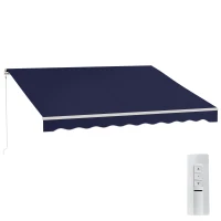 Outsunny 12' x 10' Electric Retractable Awning Sunshade Shelter with Remote Controller, Crank Handle for Deck Balcony Yard, Blue(m-11)