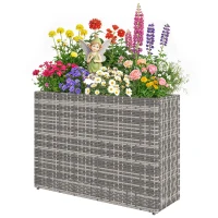 Outsunny Tall Rectangular Planter with Removable Liner, Holes, PE Wicker Large Planter Box for Indoor Outdoor Plants, Gray(m-1)