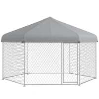 PawHut 13.4' x 11.5' x 8.8' Dog Kennel Outdoor for Medium and Large-Sized Dogs with Waterproof UV Resistant Roof, Silver(m-11)