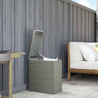 Outsunny 17-Gallon Small Deck Box, Wicker Outdoor Storage Box with Acacia Wood Top for Patio Cushions and Garden Tools, Gray(m-2)