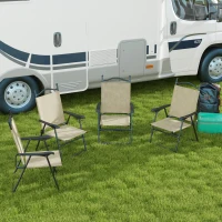 Outsunny 4 Piece Folding Patio Camping Chair Set, Sports Chairs for Adults with Armrests, Mesh Fabric Seat for Lawn, Beige(m-2)