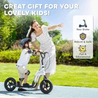 Qaba Kids Scooter, Lightweight Scooter with Adjustable Handlebar, Rear Brake, Kickstand, 12" EVA Wheels, for 5-12 Y, White(m-7)