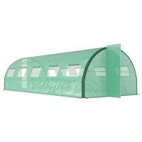 Outsunny Tunnel Greenhouse Walk-in Plant Warm House with 2 Hinged Doors, 10 Mesh Windows, 24.6' x 10' x 6.6', Green(m-11)