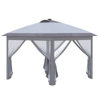 Outsunny 11' x 11' Pop Up Canopy, Instant Canopy Tent with Solar LED Lights, Remote Control, Zippered Mesh Sidewalls and Carrying Bag for Backyard Garden Patio, Gray(m-1)