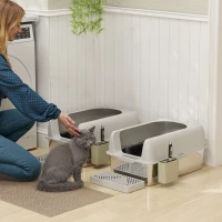 2 Pack High Sided Stainless Steel Litter Box with Metal Scoop & Scoop Holder, for Anti-Urine Leakage, Light Gray(m-2)