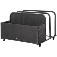 Outsunny Wicker Patio Pool Float Storage Basket, PE Rattan Outdoor Pool Caddy with Rolling Wheels for Floaties, Noodles, Life Vests, Beach Balls, Garden Furniture, Mixed Brown(m-11)