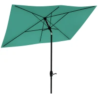 Outsunny 6.5' x 10' Rectangular Market Umbrella, Patio Outdoor Table Umbrella with Crank and Push Button Tilt, Teal(m-1)