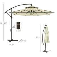 Outsunny 9' 2-Tier Cantilever Umbrella with Crank Handle, Cross Base and 8 Ribs, Garden Patio Offset Umbrella for Backyard, Poolside, and Lawn, Beige(m-3)